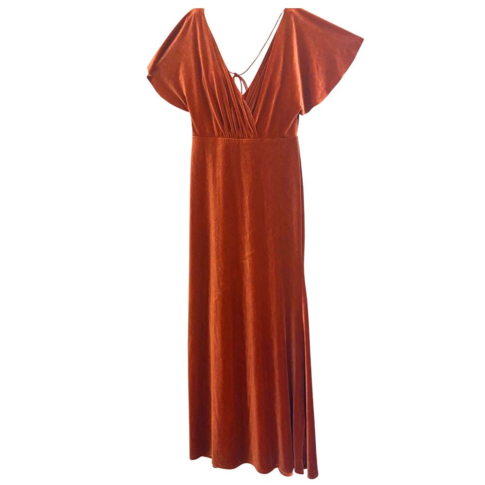 Jenny Yoo Collection Ellis Velvet Evening Gown 10 Maxi Flutter Sleeves Open Back